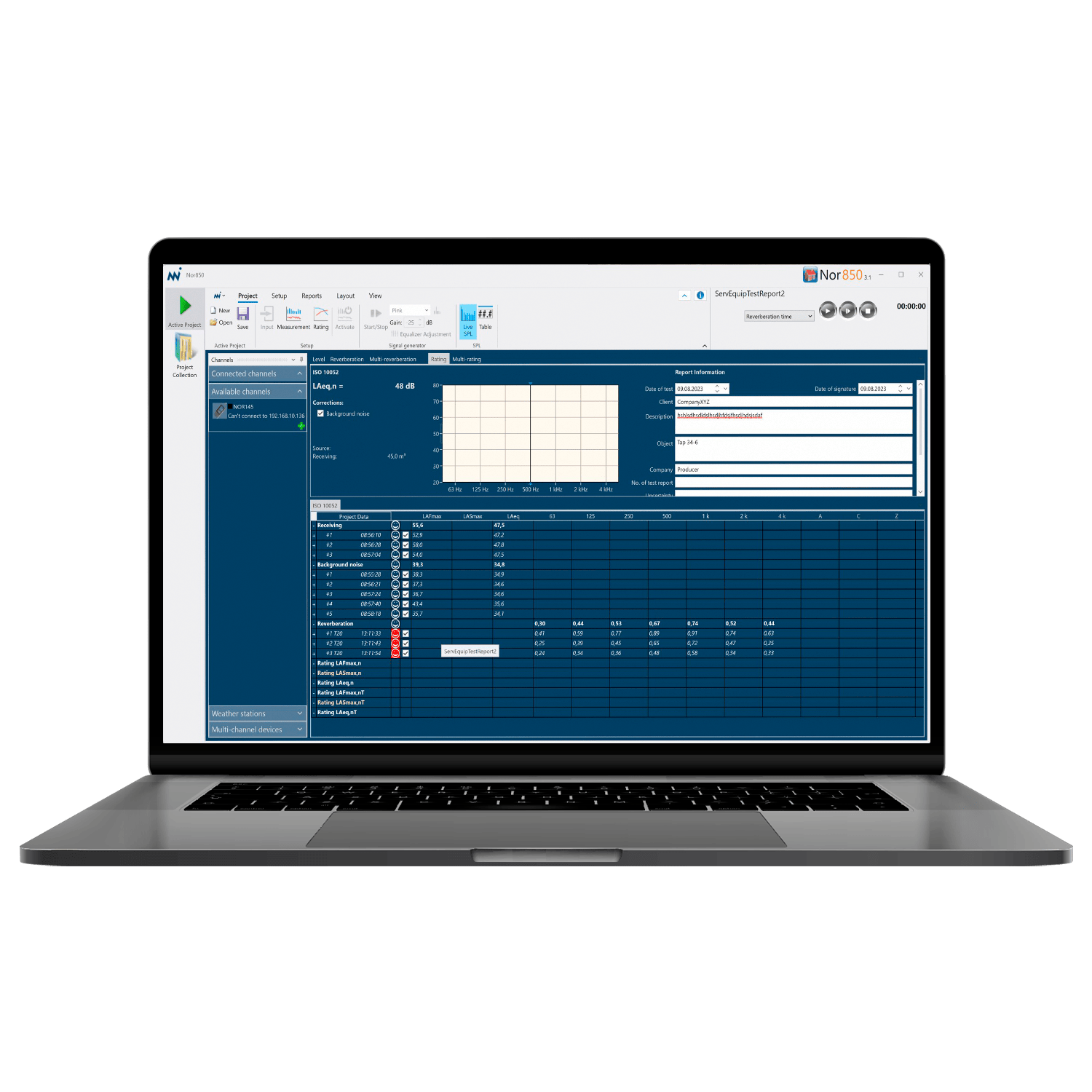Norsonic Nor850 reporting software for appliance noise